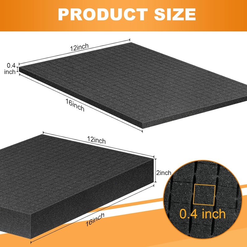Eunice 4Pcs Polyurethane Foam Inserts -2 Size 16 x 12 x 0.4 Inch & 16 x 12 x 2 Inch Pick and Pluck Foam Padding Sheets for Tool Box, Camera Storage and Crafts - Image 2
